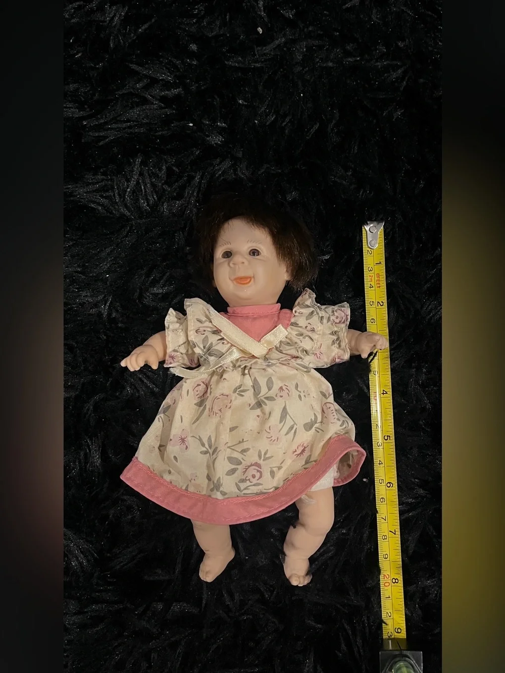 Vintage Floral Baby Doll in Pink Dress - Soft Play Toy